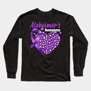 Alzheimer's Awareness Heart Leopard Ribbon Long Sleeve T-Shirt